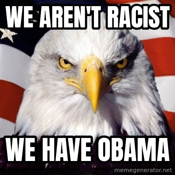 American Pride Eagle meme: We aren't racist / we have obama