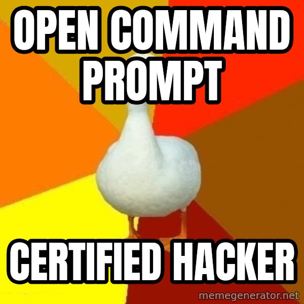 Technologically Impaired Duck meme: open command prompt / certified hacker