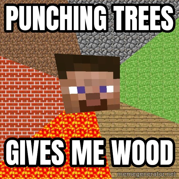 Minecraft Guy meme: Punching Trees / Gives Me Wood
