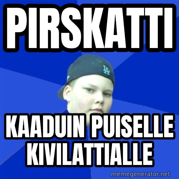 Jonnen Neuvo meme: pirskatti / kaaduin     puiselle      kivilattialle