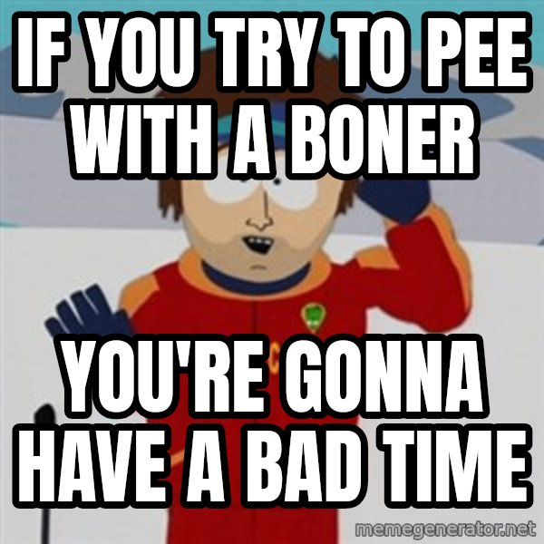 SouthPark Bad Time meme meme: IF YOU TRY TO PEE WITH A BONER / you're gonna have a bad time