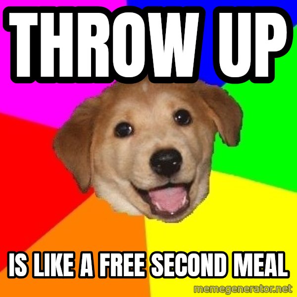 Advice Dog meme: throw up / is like a free second meal
