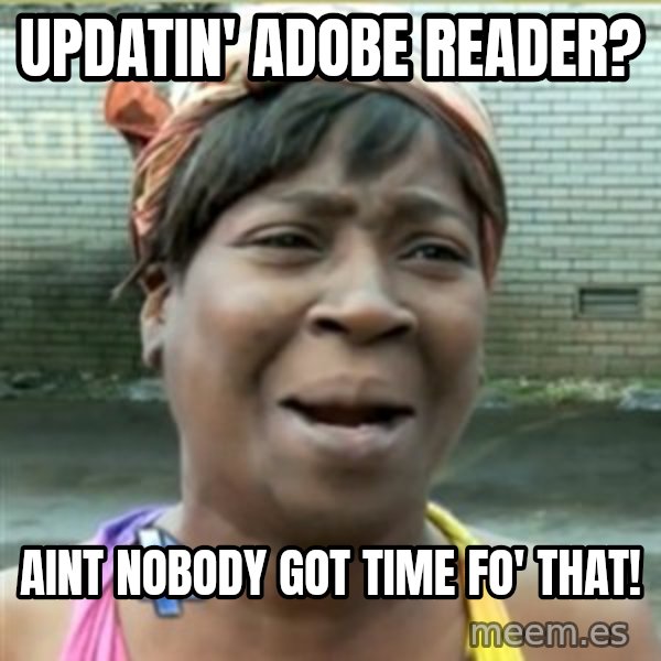 Ain't Nobody got time fo that meme: Updatin' adobe reader? / Aint nobody got time fo' that!