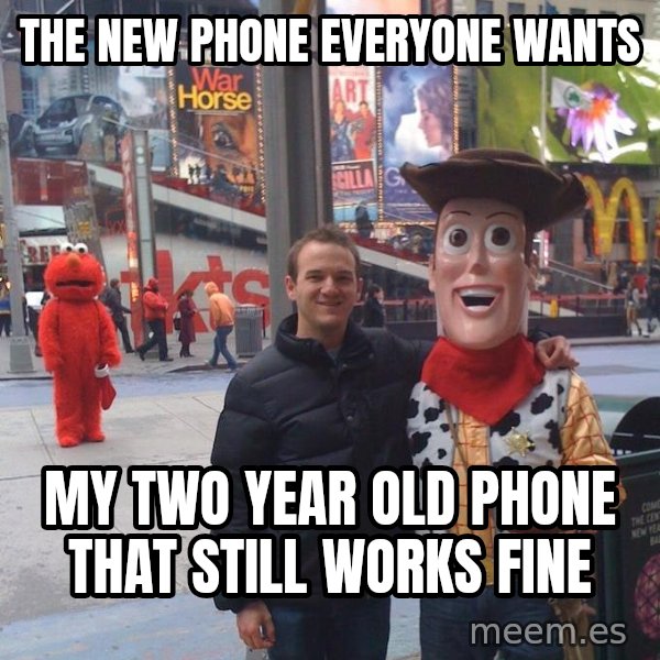 Devastated Elmo meme: The new phone everyone wants / My two year old phone that still works fine