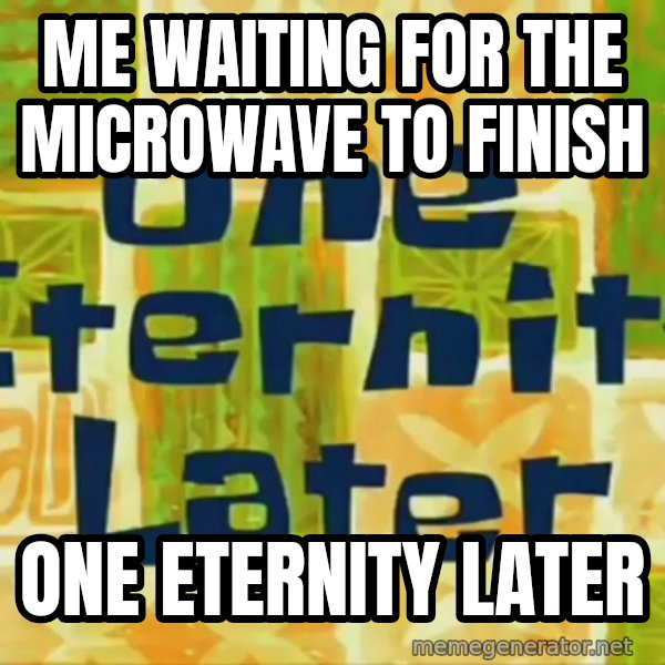 One Eternity Later meme: Me waiting for the microwave to finish / One eternity later